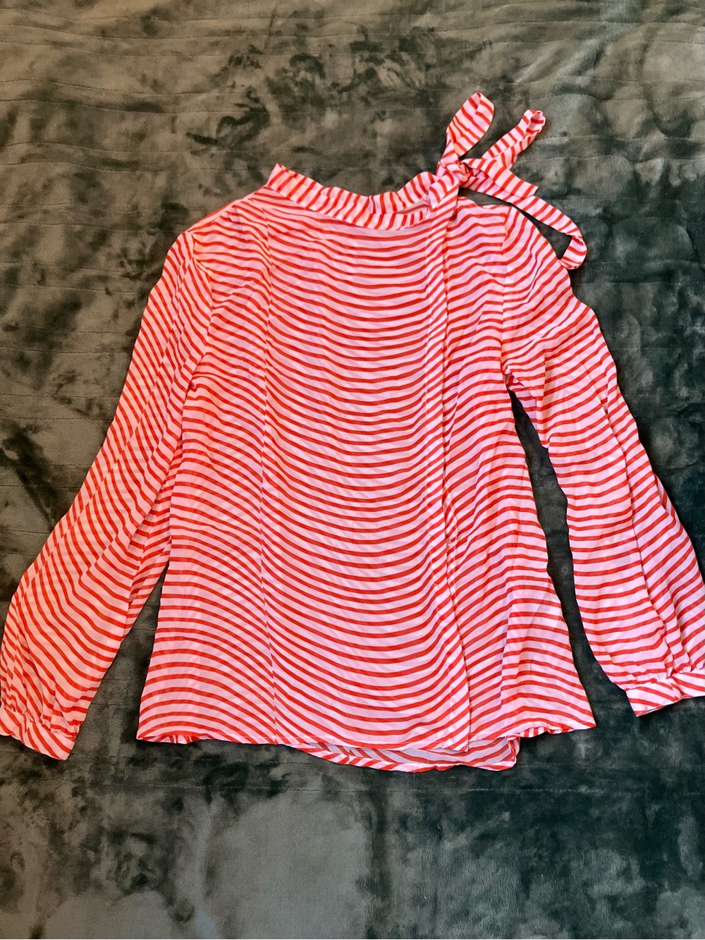 Striped Tie Sheer Blouse in Orange and White